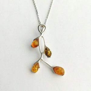 New, sterling silver amber branches pendant necklace